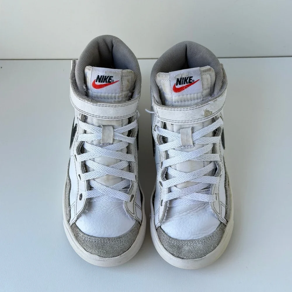 Nike Blazer Mid 77 Kids 12C White Black High Top Leather Suede Retro Sneakers